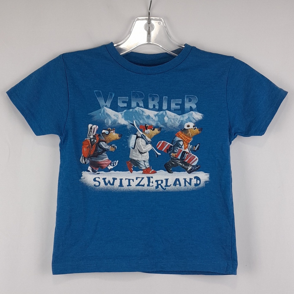 The Original Up Verbier Switzerland Blue Short Sleeve Snowboard Graphic Shirt
